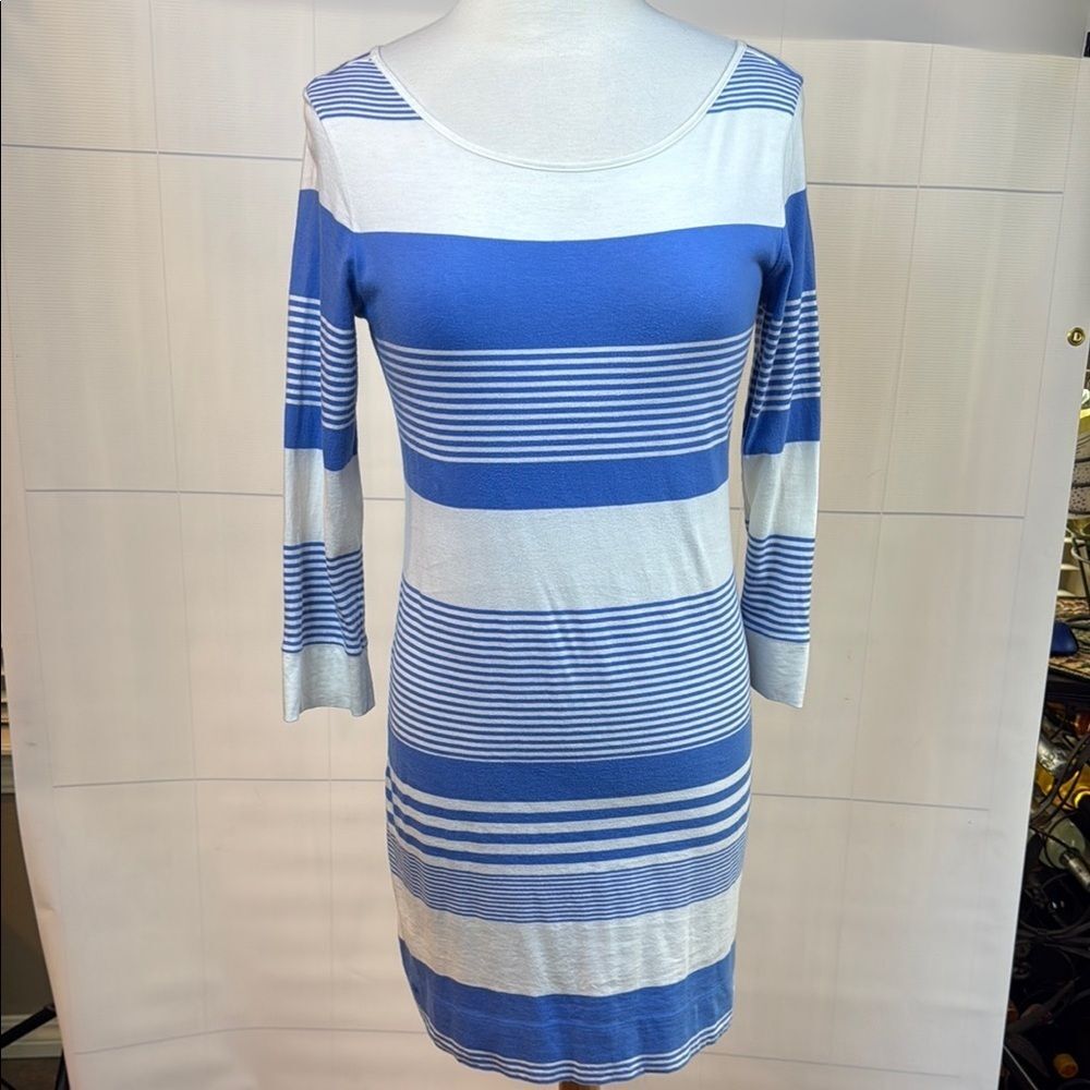 Lilly Pulitzer White and Blue Dress with 3/4 Sleeves, Small